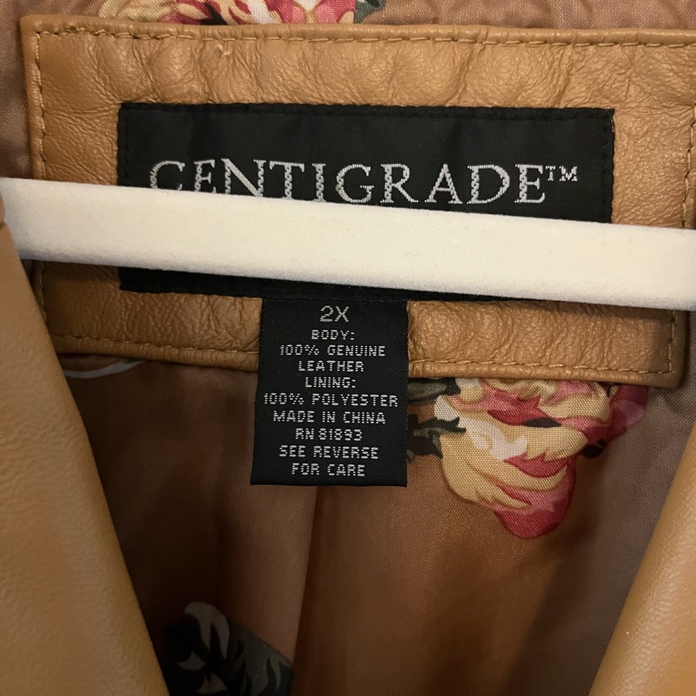 Camel Leather Button-Front Long Jacket - image 2